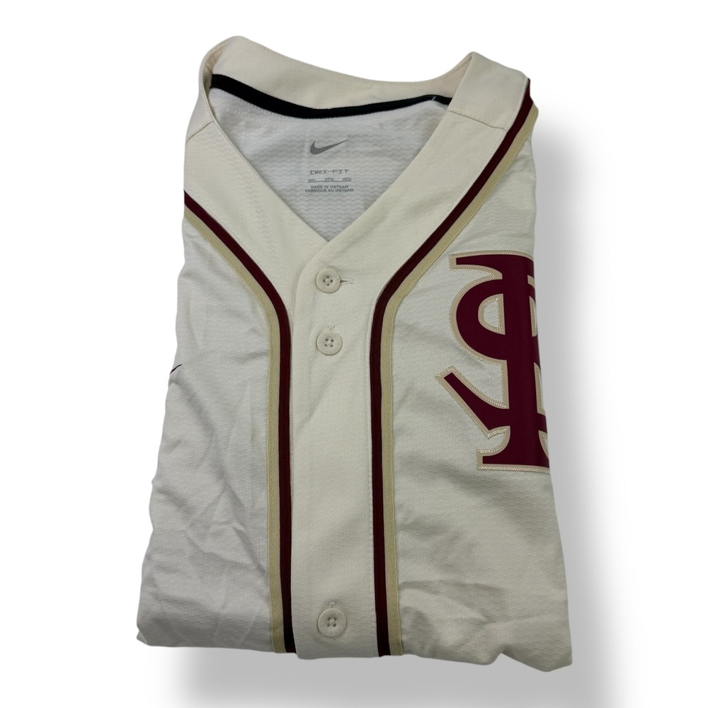 Nike‎ Florida State Seminoles Baseball Jersey Mens 3XL Cream Dri-FIT Button Up